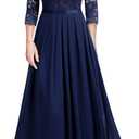 Miusol Women's Elegant Floral Lace 3/4 Sleeve Bridesmaid Formal Maxi Dress (XX-Large, A-navy Blue)