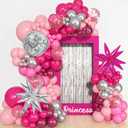 145Pcs Princess Pink and Silver Valentines Balloon Garland Arch Kit, Hot Pink Confetti 4D Star Disco Ball Crown Balloons for Girls Women Bridal Baby Shower Makeup Bachelorette Birthday Party Decors
