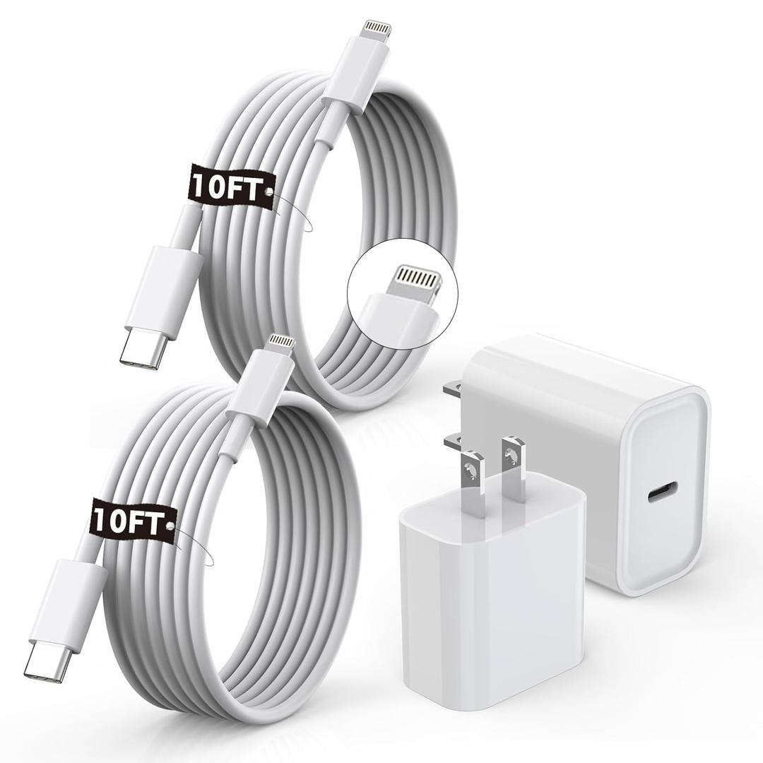 [Apple MFi Certified]10FT Fast iPhone Charger,Extra Long Apple Charger Fast Charging 2Pack USB C Charger Block Plug + 10Foot Lightning Cable Cord for iPhone 14/Pro/Pro Max/Plus/13/12/11/XS/XR/X/SE2022 (White)
