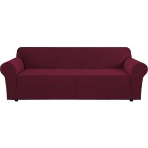 H.VERSAILTEX Stretch Oversized Sofa Cover 1 Piece Sofa Slipcovers for Living Room Feature Thick Checked Jacquard Fabric with Elastic Bottom, Sofa X-Large - Burgundy Red
