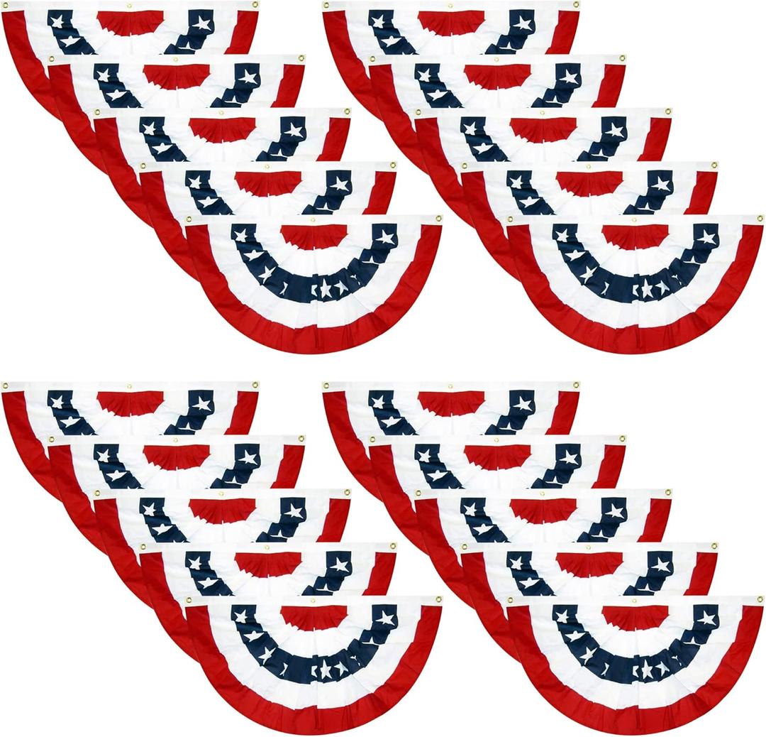 EBaokuup 20 Pcs USA Patriotic Pleated Fan Flags-3 x1.5 Ft American US Flag Bunting Banner Patriotic Bunting Flag Stars and Stripes Flag Bunting for Memorial Day The 4th of July and Labour Day
