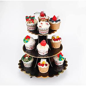 YLDW 3-Tier Cupcake Stand, Lace Trim Cake Stand Holder, Tiered DIY Cupcake Stand Tower for Dessert Table Displays, Birthday Theme Party Favors Decoration, Floral Tea Party, 12" W x 12.8" H, Black