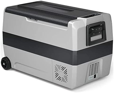 Car Refrigerator with Wheels, 53-Quart Electric Cooler with APP Control, Dual-zone Dual-temperature, -4°F to 68°F, 12V/24V DC, 100-240V AC, Portable 12V Refrigerator Freezer for Camping, Grey