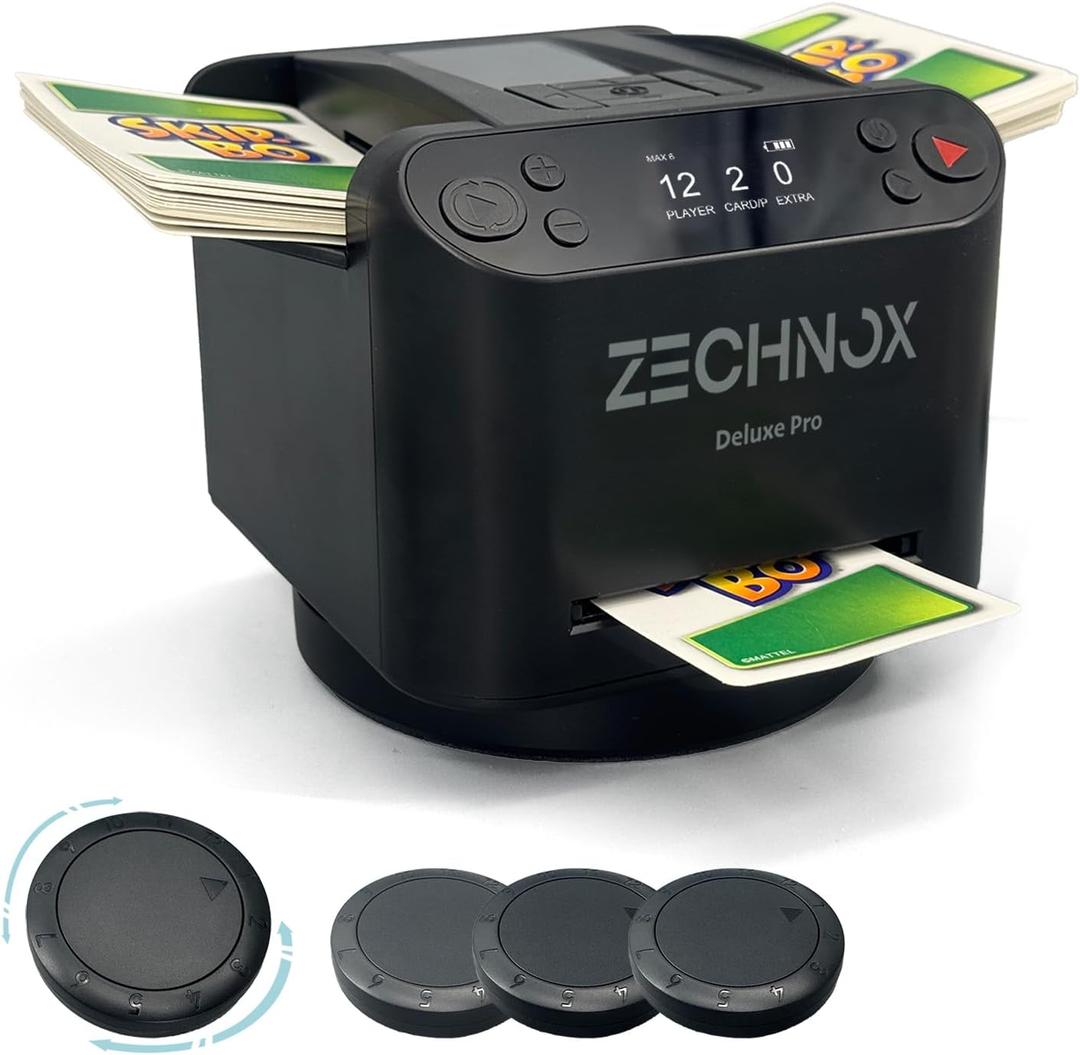 2025 New Smart 2-in-1 Automatic Card Shuffler and Dealer,Programmable Card Dealer,Card Shuffler 2 Deck,360 Rotation,Ultra Quiet,Rechargeable,Support 12 Players,with 4 Wireless Buttons (Jet Black)