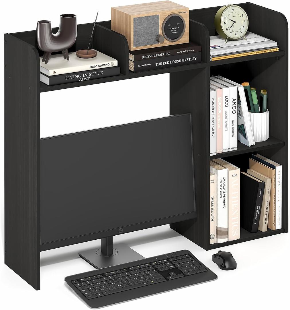 Furinno Classic Desk Shelf, 5-Shelf Desktop Hutch, Book Shelf, 3-Tier Desk Organzier, for Office Supplies, Office Desk Accessories, for Home Office, College, Dorm, Espresso, 5 Shelves
