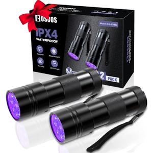 COSOOS 2 Pack UV Flashlight, 12 LED Handheld Blacklight Flashlight 395nm Mini Light Torch Detector for Dog Pet Urine Stains, Bed Bugs and Scorpions. (Batteries not Included)