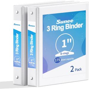 SUNEE 3 Ring Binder 1 Inch 2 Pack, Clear View Binder Three Ring PVC-Free (Fit 8.5x11 Inches) for School or Office Supplies, White
