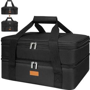 Vuudh Expandable Casserole Carrier Bag - Double Decker Food Bag, Insulated Casserole Carrier for Hot or Cold Food, Lasagna Holder Tote for Picnics,Beaches,Traveling or Gifts (Black)