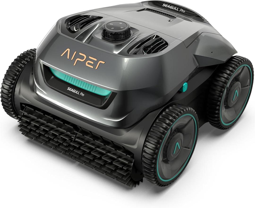 AIPER Cordless Robotic Pool Cleaner, WavePath Navigation, Wall-Climbing, Quad-Motor, 150 mins Runtime for Inground Pools up to 1,600 sq.ft, Seagull Pro ZT6002, (Gray)