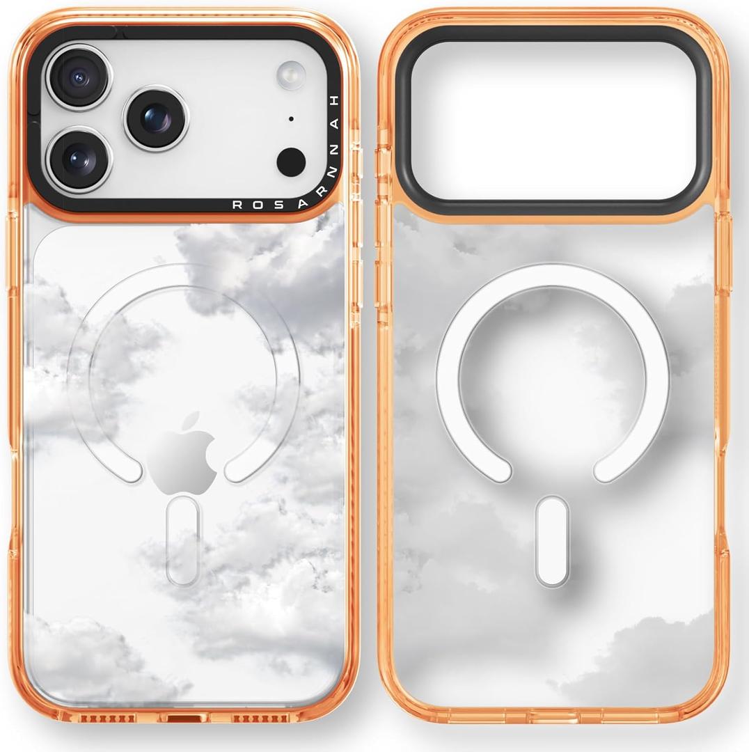 for iPhone 17 Pro Max Case Cute - Compatible with Magsafe - Military-Grade 6.6 ft Drop Protection Shockproof Phone Case - Clouds Design (6.9') Cosmic Orange