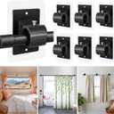 6PCS No Drill Curtain Rod Brackets,Self Adhesive Curtain Rod Holder No Drilling,Renter Friendly Drapery Rod Hook,Nail Free Adjustable Non Screw Draper Pole for Apartment Window Wall Door Ceiling Mount, Black