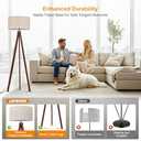 LEPOWER Wood Tripod Floor Lamp, Mid Century Standing Lamp, Modern Design Studying Light for Living Room, Bedroom, Study Room and Office, Flaxen Linen Shade with E26 Base Brown