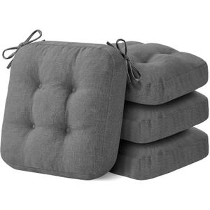 IASEAHK Chair Cushions for Dining Chairs, Dining Chair Cushions, Tufted Indoor Chair Pads with Ties & Non Slip Backing, Seat Cushions for Kitchen Chairs 16.5 x 16.5 x 3.5, Set of 4, Grey