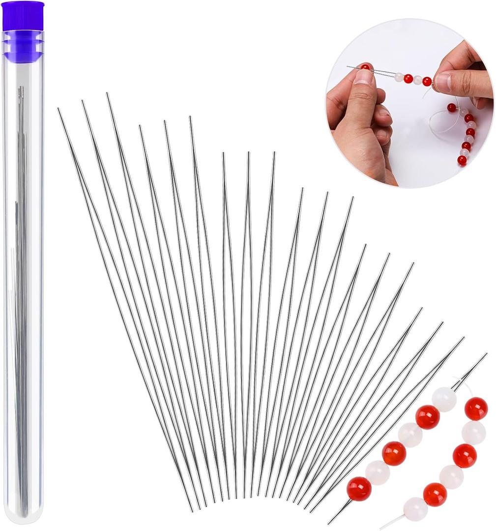 18 Pcs Collapsible Beading Needles, Beading Needles for Seed Beads, Big Eye Seed Beads Needles Set with Bottle