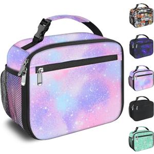 Kids Lunch Box for Boys Girls Lunch Bag Insulated Durable Lunchbox Children Lunch Tote Bag for School Pink Starry Sky