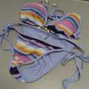 ZAFUL Women's Colorblock Stripes Triangle Halter Tied Cheeky Thong Bikini Set High Cut Two Piece Bathing Suit (Blue, M)