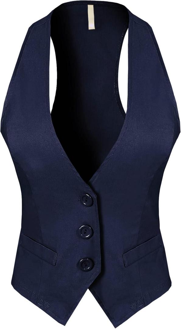 Design by Olivia Women's Dressy Casual Versatile Racerback Vest Tuxedo Suit Waistcoat (Medium, Midnight Navy)