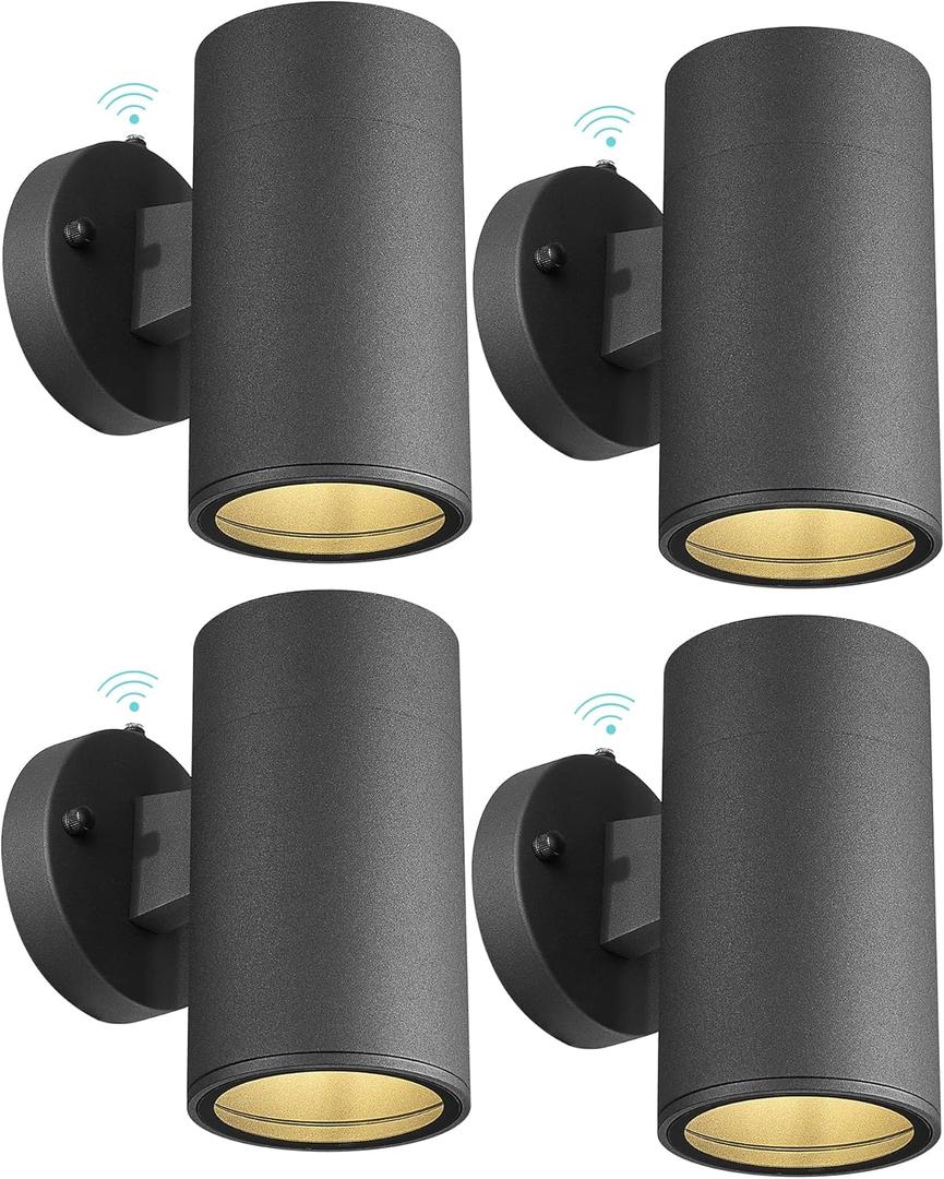 Ken & Ricky Dusk to Dawn Wall Lights, Matte Black Outdoor Porch Light, Modern Outdoor Wall Sconce with Tempered Glass Cover for Porch Garage Patio Doorway Entryway -4 Pack