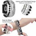 WONMILLE Beaded Bracelet Compatible with Fitbit Charge 6 Bands/Fitbit Charge 5 Bands Women, Elastic Stretch Bracelets Jewelry Strap Replacement for Charge 6/Charge 5 Fitness Tracker L
