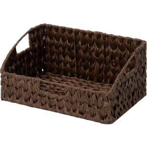 GRANNY SAYS Wicker Storage Basket for Shelves, Large Wicker Basket with Handles, Trapezoid Woven Baskets for Storage, Decorative Baskets for Home Decor, Brown (10"D x 15"W x 7"H)