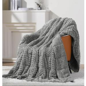 Super Soft Luxury Fleece Sherpa Weighted Blanket 15 lbs for Adults, Turtle Shell Fuzzy Cozy Fluffy Queen Size Weighted Throw, Ceramic Beads Washable Heavy Blankets for Couch Bed, Grey, 60" x 80"