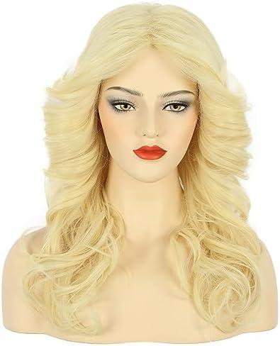 karlery Women 70s Feathered Wig Long Blonde Wave Disco Singer Wig Vintage Costume Wig Halloween Party Costume Wig