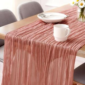 Booque Valley 6 Pack Dusty Blush Cheesecloth Table Runner 10ft Super Soft Boho Wrinkled Gauze Sheer Cloth for Baby Shower Baptism Birthday Party Wedding Centerpiece Table Decoration, 35x120 Inch