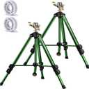Impact Sprinkler on Tripod Base, 2 Pack Lawn Sprinklers for Yard - 360 Degree Large Area Water Sprinkler - Heavy Duty with 3/4 Inch Connector and Extension Legs - Flip Locks
