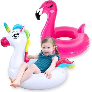 2 Pack Pool Floats for Kids Unicorn Flamingo Swim Ring Kids Pool Floaties Inflatable Swimming Pool Raft Party Water Toys for Age 2-5 Year Toddlers Girls Boys Summer Beach Float