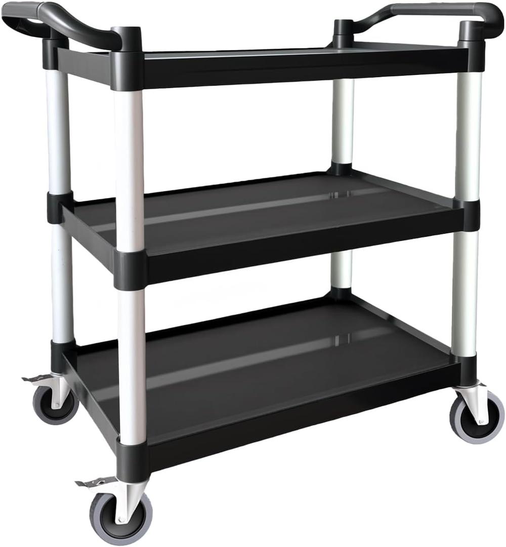 Plastic Utility Carts with Wheels, 3-Tier Rolling Service Cart, 300 lbs Heavy Duty Capacity with 4 inch Silent Casters(2 Lockable), for Home, Office, Restaurant, Warehouse.31.5" 16"  38"