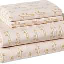 Amazon Basics 100% Organic Cotton Kids' Sheet Set with Pillowcase, Full Size, Pale Pink Fox