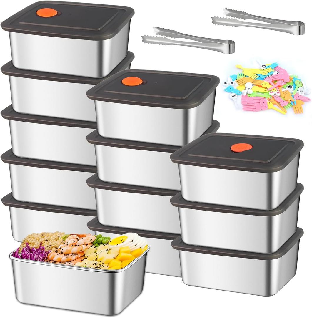 12 Pack 316 Stainless Steel Food Storage Containers with Airtight Lids 12oz BPA Free Leak Proof Metal Fresh-Keeping Containers Metal Food Container for Meal Prep Lunch Picnic Dishwasher Freezer Safe, Medium