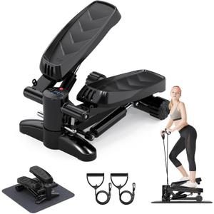 Steppers for Exercise at Home, Mini Aerobic Stepper, Hydraulic Fitness Stair Stepper with Resistance Bands and LCD Monitor, Twist Stepper, Stair Stepper with 330lbs Loading Capacity
