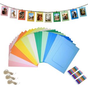 30Pcs Paper Photo Frames, 4x6Inch Colorful Picture Display Holders, Cardborad Picture Frames with String and Clips, DIY Graduation Photo Hanging Banner for Home, Classroom, Offices (Colorful)