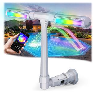 Pool Fountain for Above and Inground Pools, APP Smart Control Pool Lights with 16 Color LED Lights, Waterfall Sprinkler and Adjustable Dual Sprayer for Swimming Cooling Outdoor