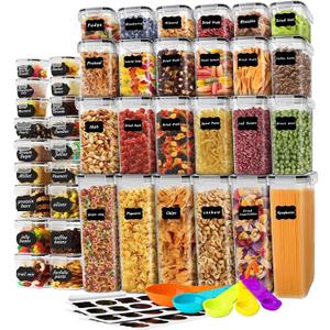 stusgo 42 Pack Airtight Food Storage Containers with Lids, Plastic Kitchen and Organization Canisters for Cereal, Flour and Sugar, Includes Spoons, Labels and a Pen stusgo 42 Pack Airtight Food Storage Containers with Lids, Plastic Kitchen and Organization Canisters for Cereal, Flour and Sugar, Includes Spoons, Labels and a Pen