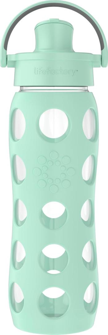 Lifefactory 22-Ounce Glass Water Bottle with Active Flip Cap and Protective Silicone Sleeve, Mint
