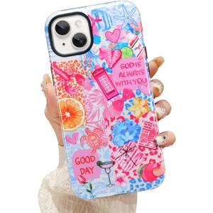 KANGHAR Case Compatible with iPhone 14 Compatible with Magsafe Summer Collage Coastal Scratch Resistant Hybrid 2-Layer Hard Protective Phone Cover for Girl Women Boy Men 6.1 Inch Pink