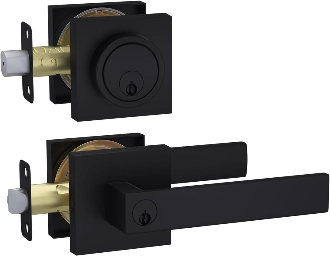 Haidms Black Exterior Door Lock Set with Deadbolt, Front Door Handle and Deadbolt Set, Entry Door Locksets, Matte Black Heavy Duty Zinc-alloyed Front Door Lock Set (1 Pack)