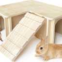 Guinea Pig Hideout and House: Multi Chamber Wooden Guinea Pig Castle with Ladder, Cage Accessories for Chinchilla Dwarf Rabbits Hamster Bunny and Others
