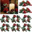 Yilloog 8 Sets Christmas Candle Rings Wreaths Berry Pinecone Red Poinsettia Candle Wreaths Rings Mini Candleholders Xmas Wreath Holder for Christmas Centerpiece(Cute)
