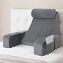 ENITYA 19" Reading Pillow for Bed with Firm Back Support & Big Pockets, Medium, Light Gray