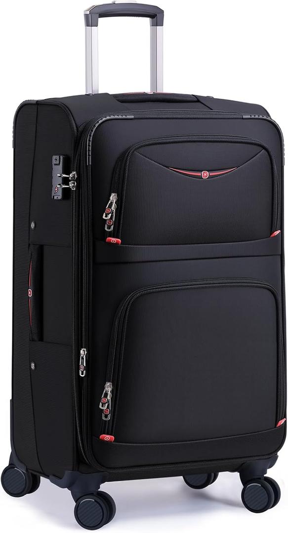 ROPLUS Softside Expandable Luggage with 4 Spinner Wheels, Durable Checked-Luggage Suitcase (Black, 31-Inch)