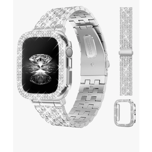 JR.DM Diamond Bands with Bling Case Women Compatible with Apple Watch 38mm Luxury Metal Bracelet Replacement Strap for iWatch Series (Series 3/2/1)