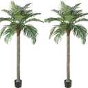 Artificial Phoenix Palm Tree Outdoor Indoor Decor Large Faux Coconut Silk Palm Tree Tropical Fake Tree Large Faux Sago Palm Plant for Home Yard Outside (7 FT)