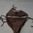 ZAFUL Bikini Sets for Women Halter Two Piece Swimsuit Ribbed High Cut Tie Side Thong Bathing Suit Sexy Padded Swimwear (Large, Deep Coffee)