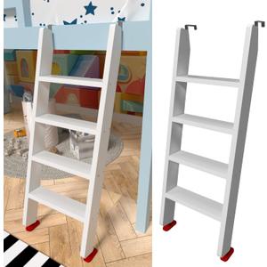 50" 55" 60" White Wood Bunk Bed Ladder, Lofted/Dorm/RV Bed Bunkbed Ladders with 4in Extra Wide Steps and Non-Slip Pads, Replacement Wooden Ladder for Motorhome/Camping (White, 50in /127cm)