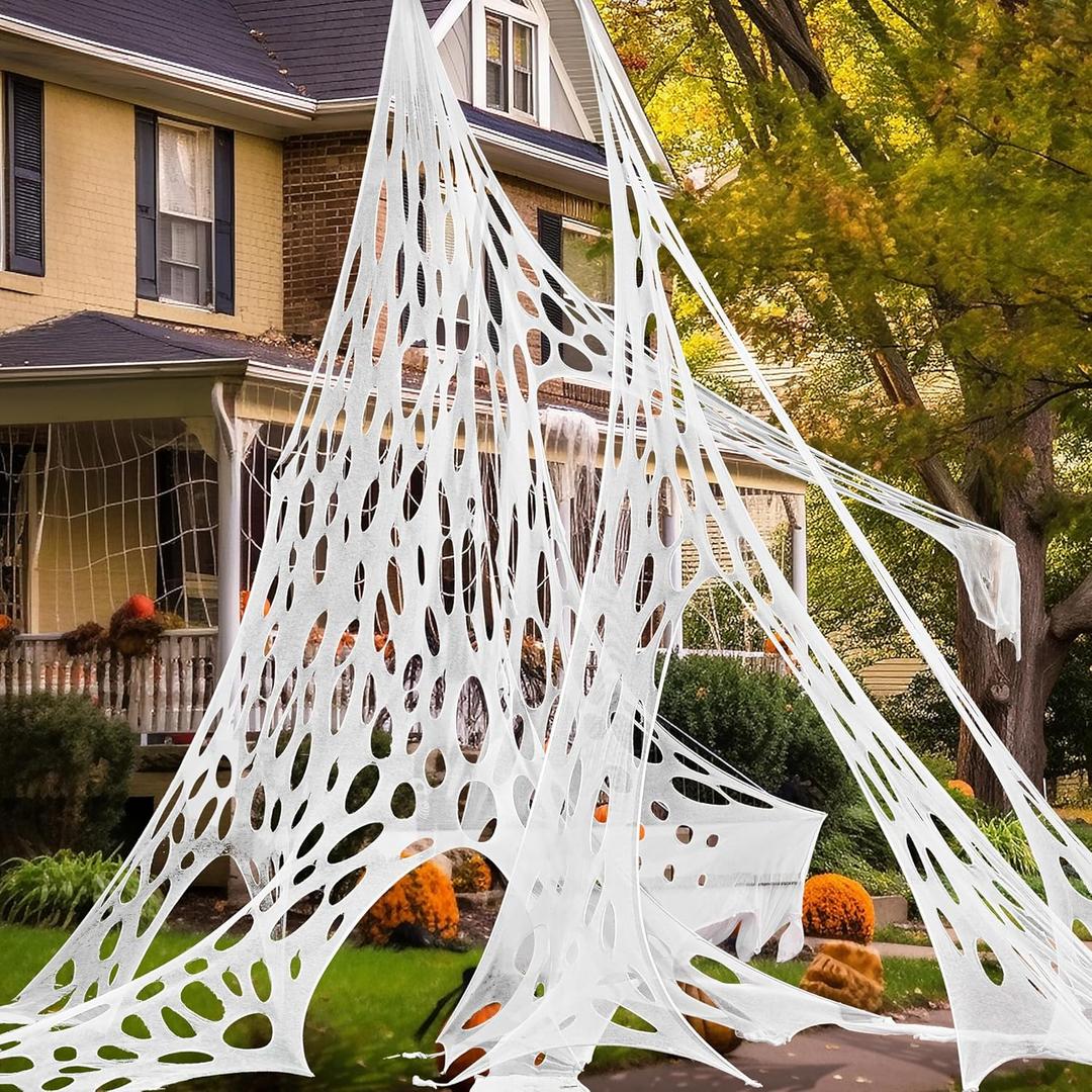 JOYIN 1000sqft Halloween Spider Web Outdoor Decoration, Giant Spider Cobwebs Halloween Decor Outside, DIY Stretchy Flexible Spiderweb Decor for Haunted House Party Decorations Supplies (White)