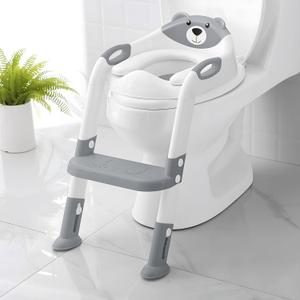 Potty Training Seat SKYROKU Potty Training Toilet with Step Stool Ladder, for Kids Boys Girls Toddlers - Comfortable Safe Potty Seat with Anti-Slip Pads Ladder 8838-Grey