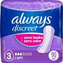 Always Discreet Adult Incontinence Pads for Women, Light Absorbency, Regular Length, Postpartum Pads, 30 Count x 3 Packs (90 Count Total) (Packaging May Vary)